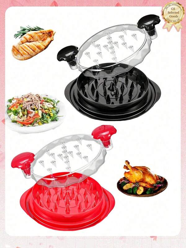 2 piezas/1 pieza Nuevo desmenuzador de pollo manual, accesorio para alimentos complementarios para mascotas, desmenuzador de carne de cocina, opciones de varios colores, reutilizable, diseño giratorio con tapa transparente, base antideslizante, hecho de materiales de primera calidad, resistente al calor, diseño de bisagra ondulada duradera, fácil de limpiar