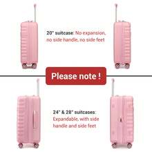 PP Hardshell Luggage 20 24 28 Inch Carry On Cabin Suitcase Expandable TSA Lock 360 Spinner Wheels Lightweight 3 Piece Set Check In Travel Holiday - Pink - View 4