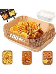 50/100 piezas Forros desechables antiadherentes para freidora de aire Moroder - Rectangulares, papel de hornear a prueba de aceite e impermeable, adecuado para freidoras de aire de doble capa, excelente para freír papas fritas, nuggets de pollo, alitas y talla grande. - Multicolor - Ver 14