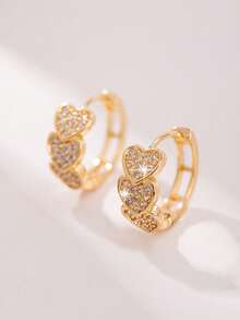1 Pair Fashionable & Sweet Triple Heart Design Earrings For Teenagers, Suitable For Daily Decoration And Wearing - Multicolor - View 7
