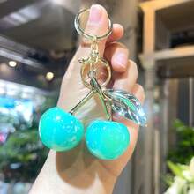 1 Piece Cherry Wallet Pendant Keychain - Red Lip Bag Charm, Purple And Green Resin Fruit, Durable Iron Parts, Suitable Car Keys, Wallet Accessories, Cute Keychain - Quả anh đào xanh trong suốt giống như thạch mạ điện - Xem 10