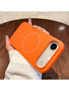 奢华亮面荧光液态硅胶手机壳，兼容 17 Air、16、15、14、13、12、17 Pro Max Plus，带磁吸软盖 - 橘色 - 查看 6