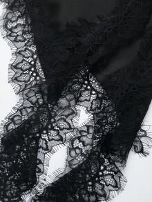 女士蕾丝连衣裙缎面不对称夏季派对短裙女式新款睡衣无袖可调节肩带性感女士露背连衣裙 - 黑色 - 查看 4