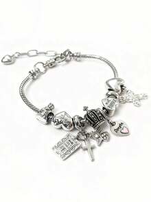 1 件 Y2K 串饰手链、1 件十字架串饰手链、复古街头时尚手链、1 件十字架和心形串饰手链、夜光手链 - 彩色 - 查看 3