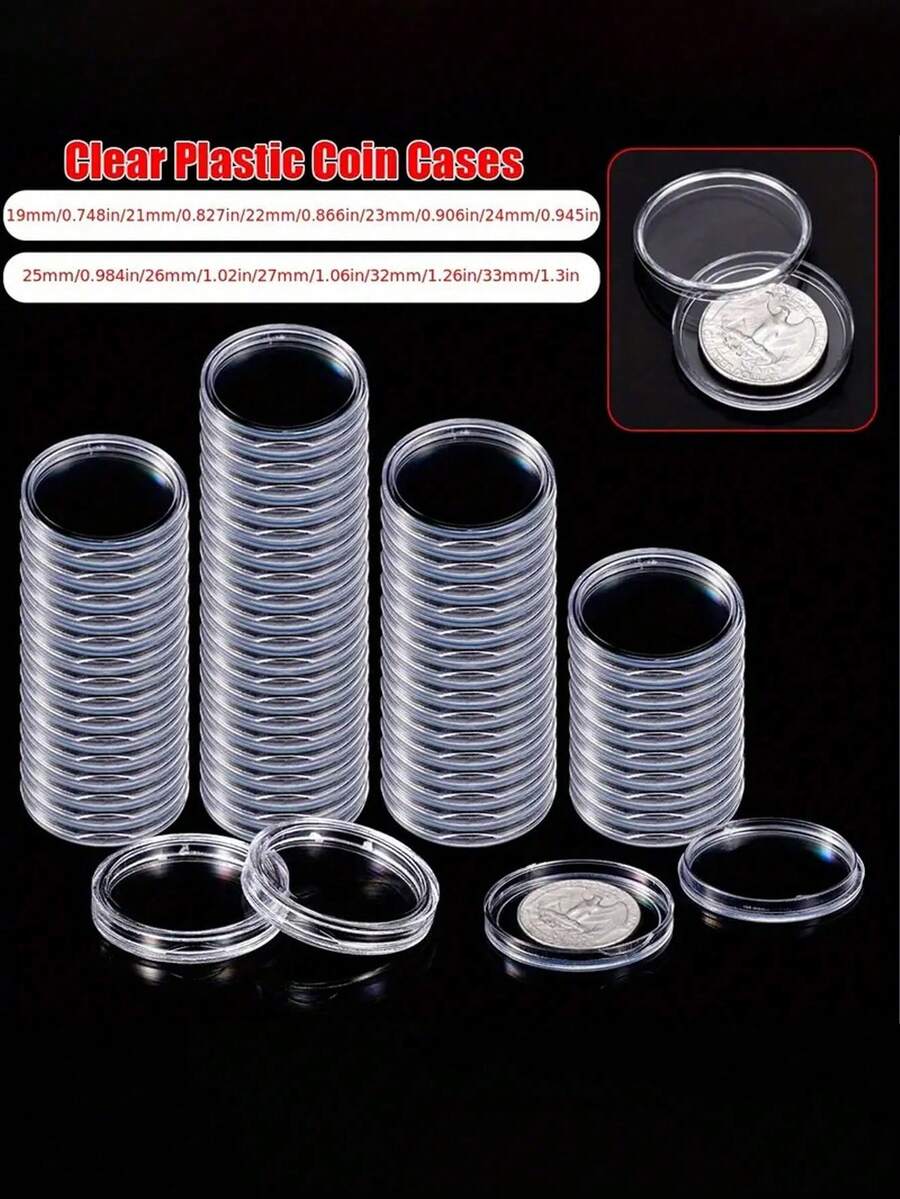 1-50件套硬币收藏盒套装 - 透明硬币胶囊、圆形塑料硬币盒、硬币收藏收纳盒 - 彩色 - 查看 1