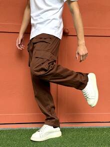 新款男士户外宽松多口袋休闲裤，男女通用款 - 酒紅色 - 查看 5