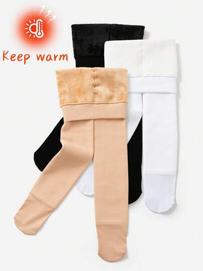 3pcs/Pack Girls/Toddler Girls' Solid Color Tights/Leggings, Comfortable Warm Thermal Lined, Classic Vertical Stripe Decor, Suitable For Birthday Party, Holiday Gift, Back To School, Travel, Outdoor Sports And Daily Wear, Assorted Colors