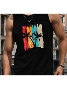 Men's Beach Tank Top, Sleeveless, Round Neck, Lightweight And Cool Fabric - Summer Fashion - 黑色 - 查看 2
