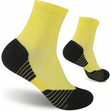 Cycling Socks Men Women, Bright Crew Socks Running Socks Tennis Athletic Socks Youth - One Size + 1 Pair Yellow - View 2