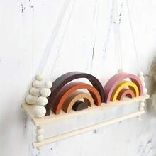 Bohemian Style Tassel Hanging Rack With Wooden Beads, Handmade Floating Wall Shelf For Storing Towels, Plants, Photos, Multifunctional Wall Decor For Living Room, Kitchen, Indoor And Outdoor Use