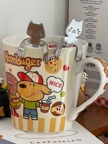 1pc Stainless Steel Cat Spoon Creative Cute Cartoon Hanging Cup Coffee Spoon Dessert Spoon Mug Hanging Mixing Spoon - Multicolor - View 1