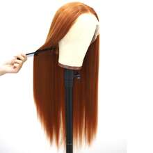 200% Density 26 Inch 13X4 HD Transparent Ginger Lace Front Wigs Long Straight Lace Frontal Wig Orange Color Lace Front Hair Wig Silk Straight Orange Ginger Hairpiece Closure Wig Synthetic Heat Resistant Fiber Hair 13*4 Lace Wigs Long Silky Straight Lace Front Wigs For Fashion Women For Daily Christmas Party Cosplay Use - 薑色 - 查看 5