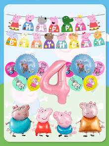 Peppa Pig-Themed Children's Birthday Party Decoration George Pig Flag Aluminum Film Balloons, Latex Balloons, Banner Set Scene Decoration Supplies - Multicolor - View 14