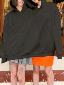 Unique Long Sleeve Hooded Sweatshirt For Best Friends And Couples, Loose Fit, Suitable For Autumn/Winter, Casual For Daily, Vacation, School, Home, Street Wear, Versatile, Suitable For Autumn/Winter, Halloween, Christmas And Various Occasions, Also An Essential Outerwear Item, Fashionable And Distinctive, Streetwear Style, Y2K Aesthetic - Black - View 7