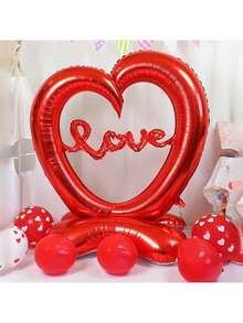 Large Heart-Shaped Balloon With LOVE Letter Arch Set - Red Transparent Balloons With Hollow Heart Shape, Suitable For Valentine's Day, Wedding, Engagement, Birthday - Sturdy Base, Easy To Install, Durable, Suitable For Indoor Use, Birthday Balloon Decor - Multicolor - View 5