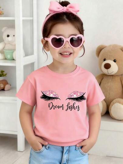 Young Girl Cartoon Print Loose Fit Short Sleeve Casual Top, Versatile For Summer