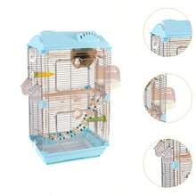 Bird Cage Doble Capa Grandes Jaula con accesorios de soporte para periquitos Pundlet Finches Parrots Budgie Azul - como en la foto - Ver 3