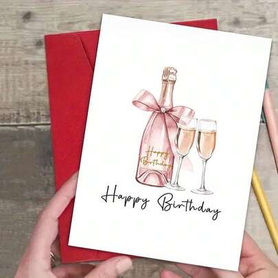 Elegante Erwachsenen Geburtstagskarte in Champagnerfarben - "Alles Gute zum Geburtstag" mit Roségold Sektdekor und Gläsern (inklusive Umschlag)