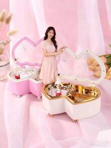 1个时尚心形音乐盒，双心设计，带旋转芭蕾舞女，手摇亚克力音乐人偶，浪漫金属手风琴乐器，家居装饰，适合作为送给女友、朋友的浪漫礼物，也适合派对、生日、情人节、圣诞节、感恩节等场合。 - 彩色 - 查看 6