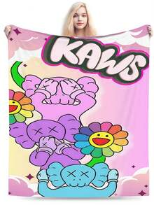 Kawss Kawaii Kaw Blanket The Ultimate Anime Fan Gift - Luxuriously Soft Flannel Blanket, Cartoon Printed Throw For Home, Camping, Travel, Perfect For Christmas & Birthdays - 黑色 - 查看 3