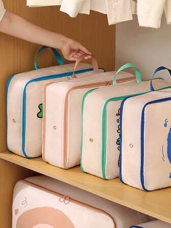 可爱卡通印花手提收纳袋 - 大容量收纳袋（适合儿童）便携式旅行衣物压缩袋牛津布压缩衣物收纳袋，是家居整理、旅行打包、衣柜收纳和婴儿房收纳的理想之选。