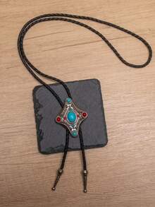 1pc Western Style Turquoise Bolo Tie, Unique Casual Long Necklace Accessory - Multicolor - View 11