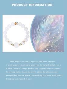 [VE] 1pc High-Quality Natural Blue Quartz Crystal Angel Wing Bracelet, Rare Blue Quartz Energy Fused With A-Grade Jadeite Beads, Paired With Pure Silver Lotus Beads, Powerful Negative Energy Cleansing, Wealth Attraction, Mind-Body Balancing, Each Blue Quartz Bead Shines Uniquely Under Light, Natural Gemstone Silver Jewelry, Unisex Spiritual Accessory. Jewelry Color Randomly Assorted - Bracelet - View 6