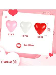 60/30 piezas Globos de látex con forma de corazón de 10 pulgadas (25,4 cm) en rojo, rosa y blanco, adecuados para el Día de San Valentín, aniversario de boda, compromiso, cumpleaños, jardín, celebración de la empresa, graduación, fiesta, decoración romántica - Multicolor - Ver 4