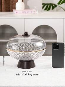 1pc Plastic PET Material Drainage High Foot Tray With Dust Cover, Unbreakable, Reusable Fruit/Dessert/Snack/Cake Serving Tray, Suitable For Various Festivals, Weddings, Parties And Events - Round-wood Grain High Legs - View 11