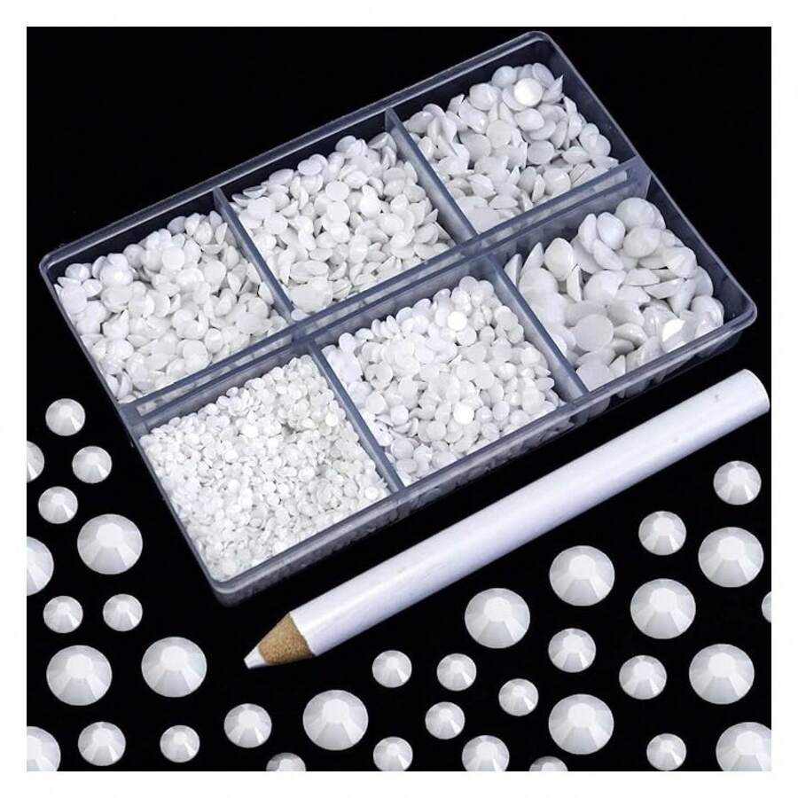 4500PCS Resin Flatback Rhinestone, 2mm 3mm 4mm 5mm 6mm Solid White Flatback Rhinestones For Tumblers, Nails Art, Mugs, Bottles, Craft Dration, Loose Bling Glitter Gem Stone - 多色111 - 查看 1
