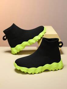 1 par de zapatos tipo calcetín de suela blanda de EVA para niñas, zapatos casuales cómodos y transpirables de media caña con diseño colorido, adecuados para todas las estaciones - Verde - Ver 7