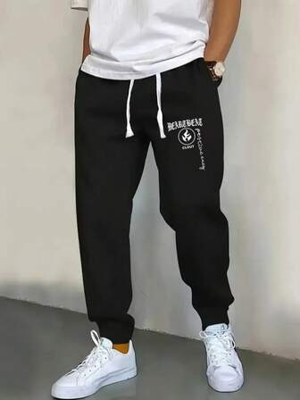 Plus Size Men's Black Jogger Pants, Flame Print, Streetwear Style