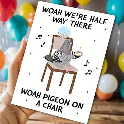 幽默成人贺卡 - “椅子上的鸽子走了一半路”趣味鸟类与音乐设计（含信封）