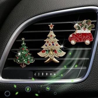 1pc Cute Christmas Decor Zinc Alloy Car Air Vent Clips, Lovely Christmas Trees Decor Zinc Alloy Car Air Fresheners Vent Clips Charms, Christmas Decor Zinc Alloy Car Air Conditioning Decoration