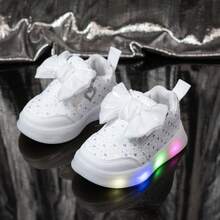 Girls' Princess 7-Color LED Light Shoes, Comfortable Soft Bottom Bow Casual Shoes - White - View 27