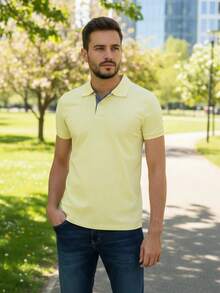 Ogochi Men's Basic Plain Polo Shirt With Logo, No Pocket, Original - Yellow - View 4