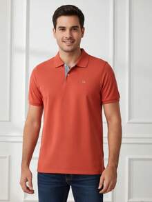 Ogochi Men's Basic Plain Polo Shirt With Logo, No Pocket, Original - Hot Sauce - View 4