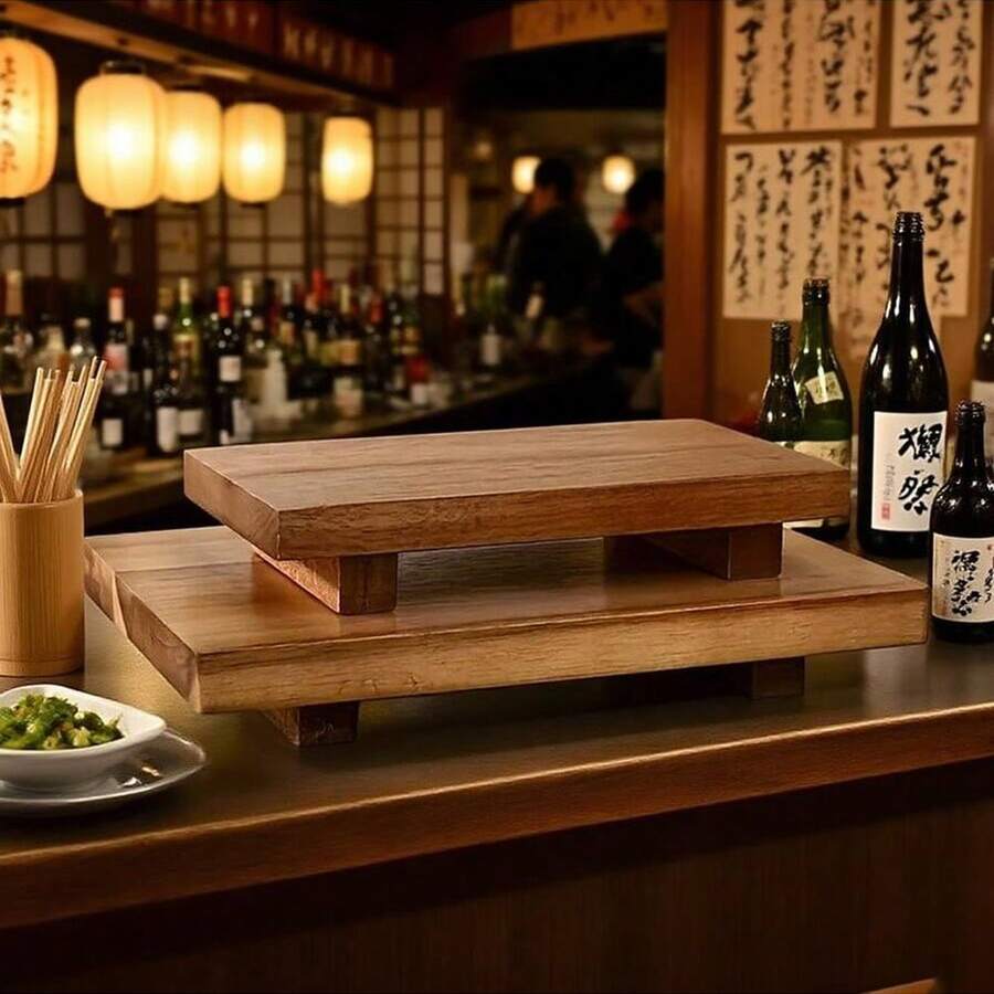 Japanese Solid Wood High Foot Serving Tray, Same As Sushi Restaurant, Luxury Wooden Tableware, Restaurant Plating Tool, Food Photography Prop - Yellow - View 1