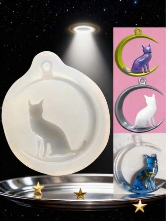 1个带孔的月亮猫镜子模具，DIY环氧树脂工艺品