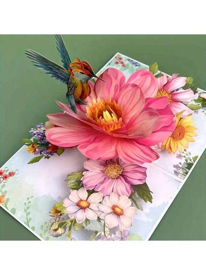 1pc-Up 3D Greeting Card With An Envelope, Featuring A Floral Kingfisher Design, Cartoon Theme, Suitable Gifting To Teachers/Classmates/Friends/Colleagues/Grandparents/Parents//Wives/Daughters/Granddaughters/Girlfriends, Etc., Applicable Various Occasions Such As Mother's Day/Teacher's Day/New Year/Valentine's Day/Thank You/Retirement/Anniversary/Birthday/Thanksgiving, Etc.