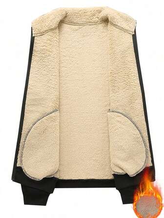 Herrjacka med tjock fleece och extra stor passform, tjock fleecejacka, fluffig kappa med stående krage, vinter