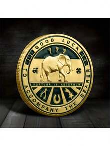 1pc Lucky Clover Commemorative Coin Elephant Coin Antique Silver Relief Commemorative Medal - Gold - View 6