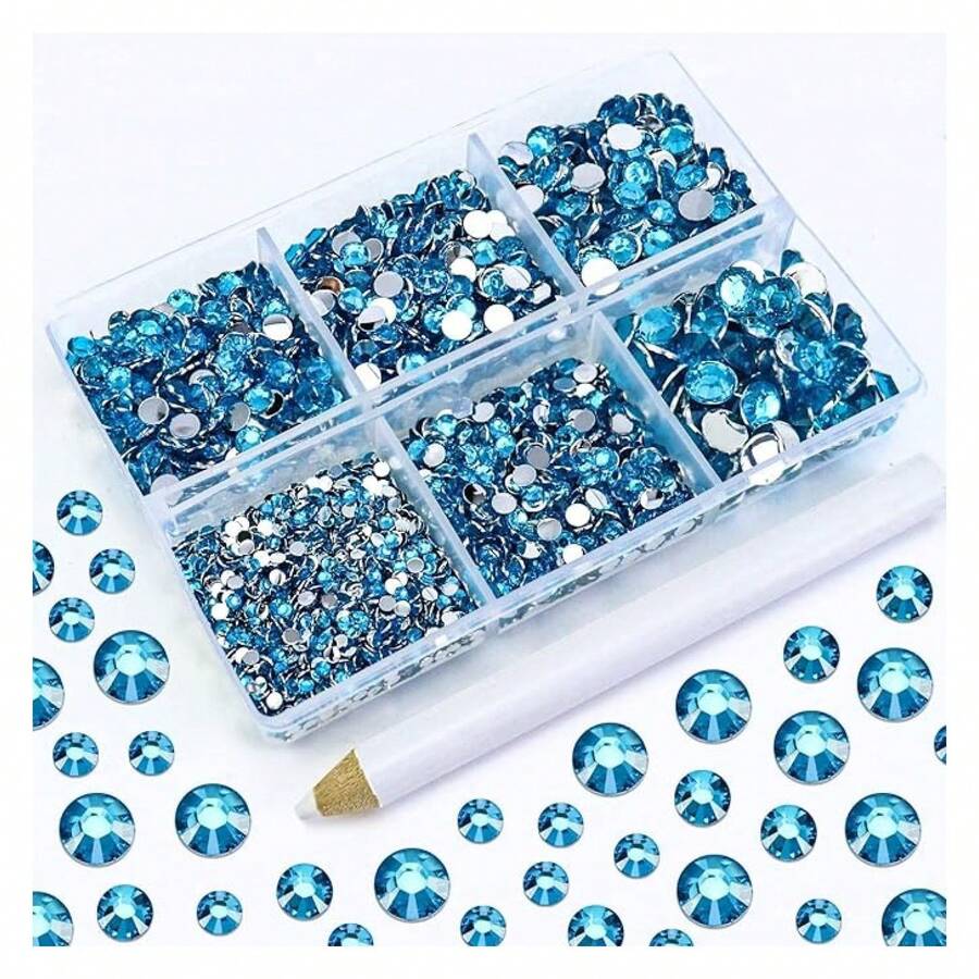 4500PCS Resin Flatback Rhinestone, 2mm 3mm 4mm 5mm 6mm Blue Turquoise Blue Flatback Rhinestones For Tumblers, Nails Art, Mugs, Bottles, Craft Dration, Loose Bling Gem Stone - 多色138 - 查看 1