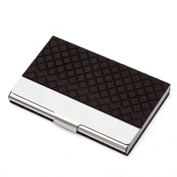 Stainless Steel & PU Leather High-End Blue & White Porcelain Embossed Diamond Business Card Holder
