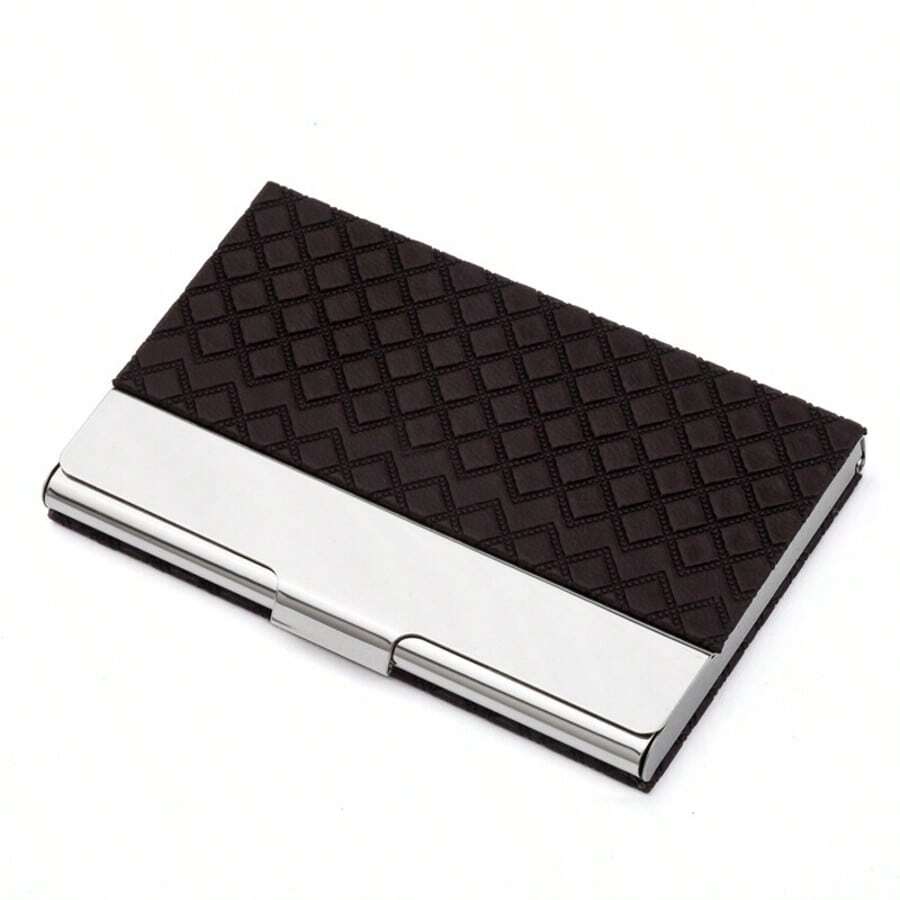 Stainless Steel & PU Leather High-End Blue & White Porcelain Embossed Diamond Business Card Holder