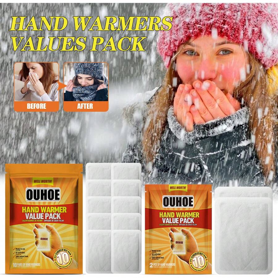 10 pezzi/confezione Scaldamani/Scaldapiedi/Scaldadita monouso, Cuscinetti riscaldanti istantanei, Adesivi universali per il riscaldamento del corpo, Riscaldamento a lunga durata, 18 ore di riscaldamento efficace, Attivati dall'aria, Inodore, Ingredienti naturali - Multicolore - Visualizzare 1
