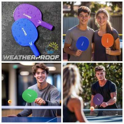 Unbreakable Table Tennis Paddles - Waterproof Weather Resistant Table Tennis Rackets Indoor Outdoor Use U2013 Textured Easy Grip Handle U2013 Multiple Color Options