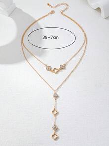 1pc Fashionable Crystal Clover Y-Shaped Multi-Layer Long Necklace