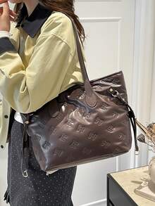 Fashionable Tote Bag For Women, High-Quality Large Capacity Commuter Bag, Niche Design Handbag - Coffee - View 4