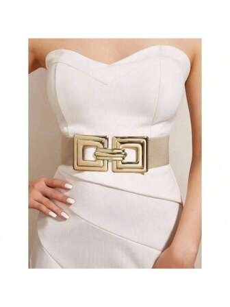 Enfärgad Casual Elastisk Midja Metallspänne Bälte